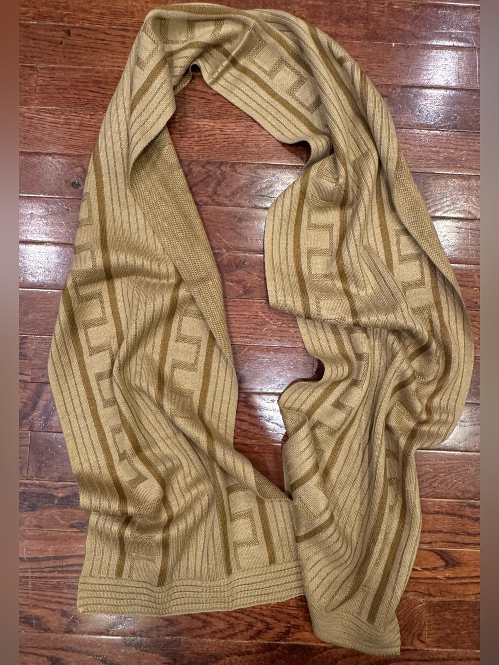 SilverSilk Men’s Tan Brown European Designer Key Pattern Geometric Silk Scarf